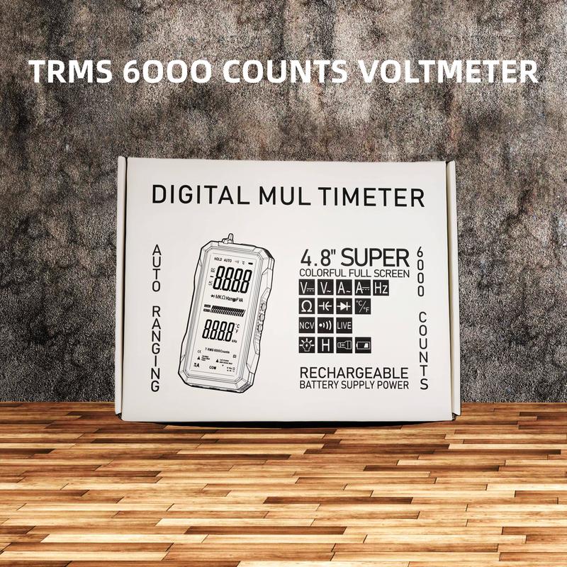 Auto-Ranging True RMS Digital Multimeter 6000 Counts, Portable Voltmeter for Electrical, Automotive & Industrial Work